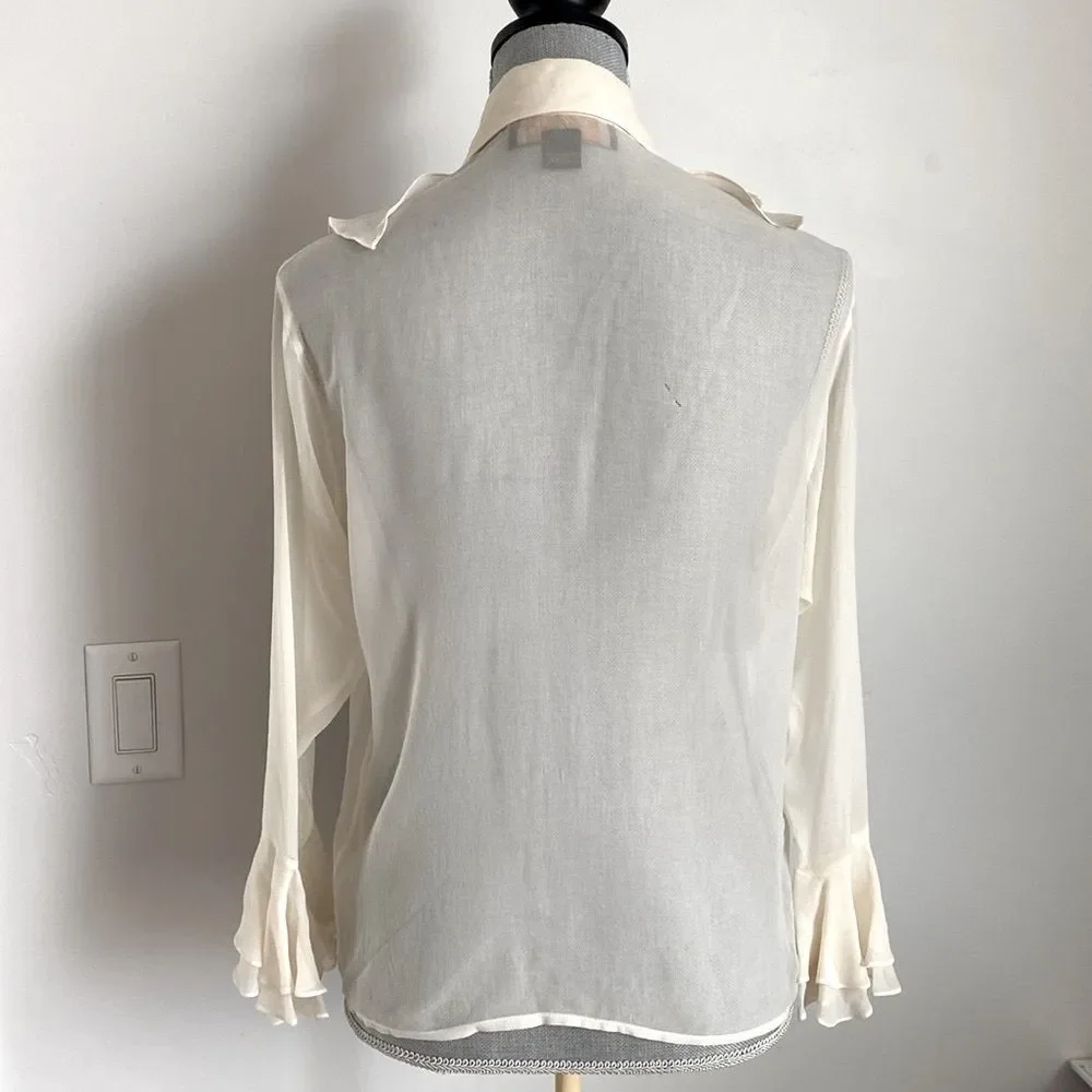 Classieques Nordstrom Silk Ruffled Long Sleeve Blouse sz XS Romantic Boho Chic - Picture 5 of 10